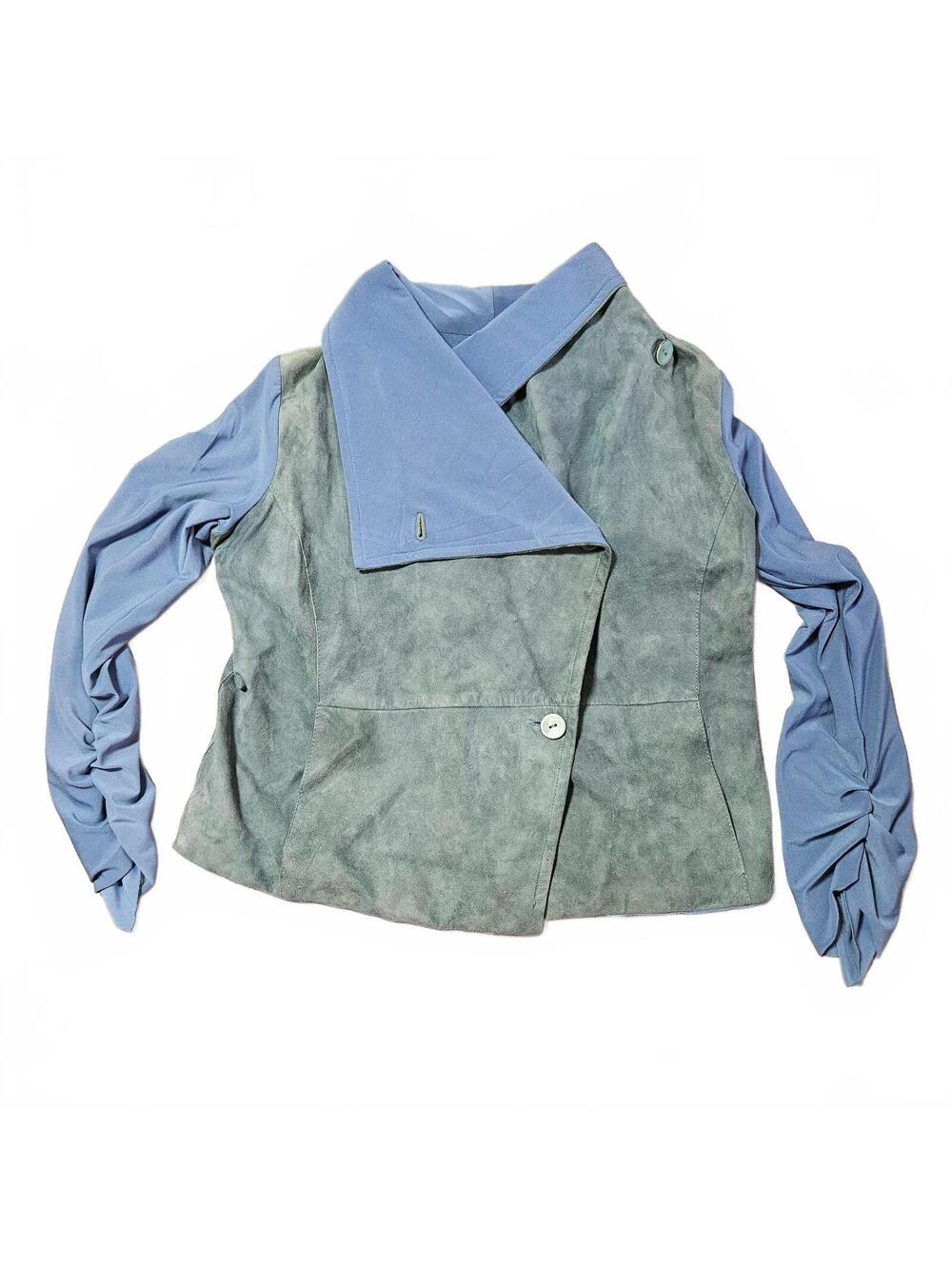 Vintage Italian Artico Leather Suede Blue Jacket Blazer Blouse Size 44 US Medium